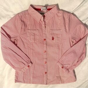 Okaidi Obaibi France Striped Cotton Button Down Shirt Girls 5 Red White Blouse